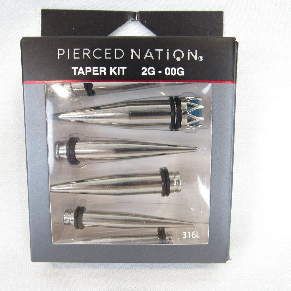Pierced Nation Stainless Steel Taper Kit 2G - 00G 316L Faux Blue Gem